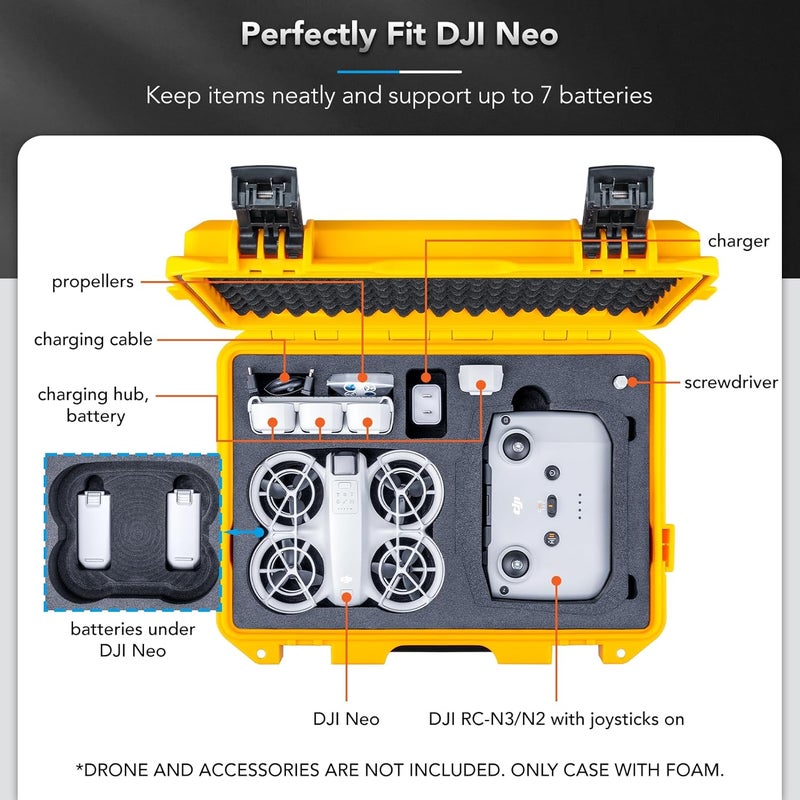 Lykus Titan N110 Waterproof Hard Case for DJI Neo Combo, RC-N3/DJI RC 2, Support Up to 7 batteries [CASE ONLY] - Image 2